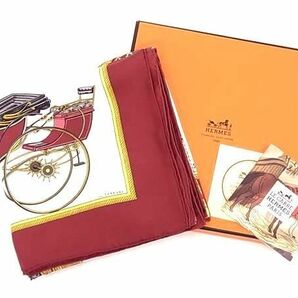 1円 ■美品■ HERMES エルメス LES VOITURES A TRANSFORMATION【折りたたみ式幌の馬車】カレ90 シルク 大判 スカーフ ボルドー系 AW7976の画像1