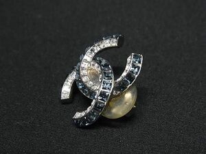 1円 ■美品■ CHANEL シャネル ココマーク F19P 片耳のみ クリップ式 イヤリング アクセサリー シルバー系×ブルー系 FA5188