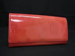 1円 ■美品■ Cartier カルティエ ハッピーバースデー パテントレザー 二つ折り 長財布 ウォレット 札入れ 小銭入れ レッド系 AZ1447