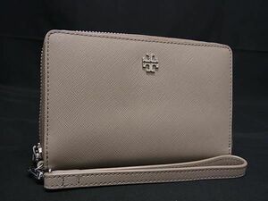 1 jpy # ultimate beautiful goods # TORY BURCH Tory Burch leather round fastener folding twice purse wallet lady's gray ju series BJ2823