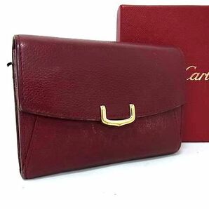 1円 Cartier カルティエ レザー コインケース コインパース カードケース カード入れ 財布 ウォレット レディース ボルドー系 BJ2901の画像1