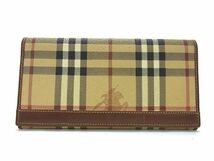 1円 ■美品■ BURBERRY バーバリー ノバチェック PVC×レザー 二つ折り 長財布 ウォレット ベージュ系×ブラウン系 AX6283_画像1