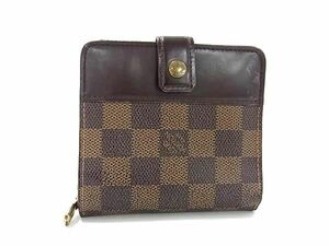 1円 LOUIS VUITTON ルイヴィトン N61668 コンパクトジップ ダミエ 二つ折り 財布 ウォレット 小銭入れ 札入れ ブラウン系 AX6355