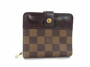 1円 ■美品■ LOUIS VUITTON ルイヴィトン ダミエ コンパクトジップ 二つ折り 財布 ウォレット 小銭入れ 札入れ ブラウン系 AX6356