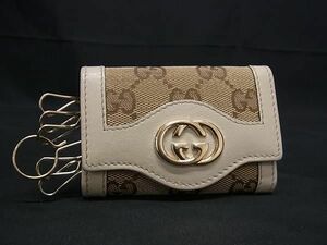 1円 ■美品■ GUCCI グッチ 282432・478442 スーキー インターロッキングG GGキャンバス 6連 キーケース 鍵入れ ベージュ系 AY2006