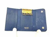 1円 PRADA プラダ サフィアーノレザー リボン 6連 キーケース 鍵入れ レディース メンズ ブルー系 AW8126_画像3