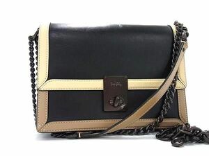 1円 ■極美品■ COACH コーチ 89070 ハットン レザー 2WAY クロスボディ チェーンショルダーバッグ 肩掛け レディース ブラック系 FA6230