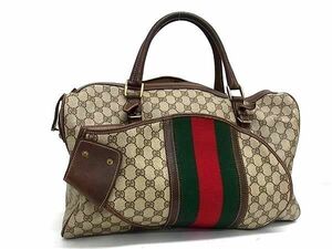 1円 GUCCI グッチ オールドグッチ ヴィンテージ GGスプリーム GG柄 PVC ボストンバッグ トラベルバッグ 旅行かばん ベージュ系 AZ2284