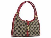 1円 GUCCI グッチ 002 1068 2404 ジャッキー GG柄 GGキャンバス×レザー ハンドバッグ ショルダーバッグ ブラウン系×レッド系 AZ2127_画像1