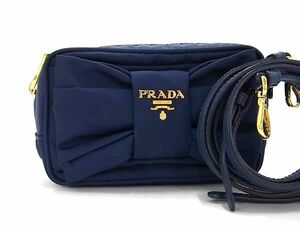 1円 ■美品■ PRADA プラダ テスートナイロン 2WAY ショルダーバッグ ポーチ マルチケース 小物入れ レディース ネイビー系 AZ2410