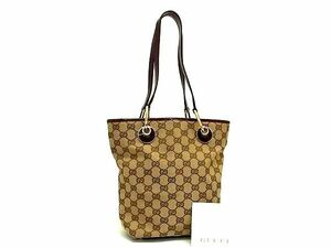 1円 ■美品■ GUCCI グッチ GG柄 GGキャンバス×パテントレザー ハンドバッグ トート ショルダー 肩掛け ブラウン系×ボルドー系 AZ1034