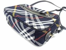 1円 ■極美品■ BURBERRY バーバリーブルーレーベル ナイロン×レザー チェック柄 クロスボディ ショルダーバッグ ネイビー系 AZ2356_画像4