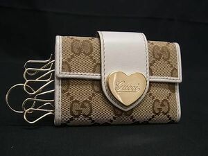 1円 ■美品■ GUCCI グッチ 203551 0416 GG柄 GGキャンバス&#10005;レザー ハート 6連 キーケース 鍵入れ ブラウン系 AZ1443