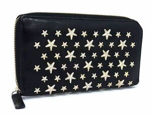 1円 JIMMY CHOO ジミーチュウ フィリパ レザー スタースタッズ ラウンドファスナー 財布 ウォレット ブラック系×シルバー系 AW8327