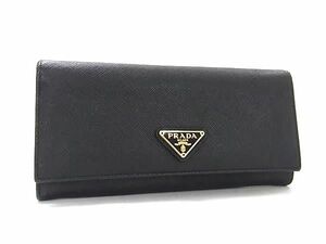 1円 ■美品■ PRADA プラダ サフィアーノレザー 二つ折り 長財布 ウォレット 札入れ 小銭入れ カード入れ レディース ブラック系 FD0196