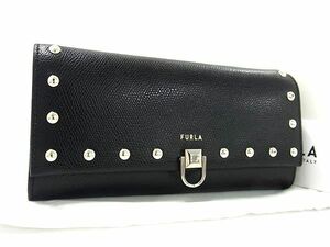 1円 ■美品■ FURLA フルラ miss mimi レザー 二つ折り 長財布 ウォレット 小銭入れ 札入れ レディース ブラック系 BL0176