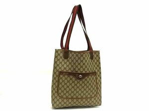 1円 GUCCI グッチ オールドグッチ ヴィンテージ 40 02 003 GGスプリーム PVC×レザー トートバッグ ショルダー 肩掛け ブラウン系 BL0042