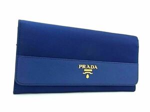 1円 ■美品■ PRADA プラダ テスートナイロン×レザー 二つ折り 長財布 ウォレット 札入れ 小銭入れ ブルー系 BL0368