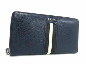 1円 ■極美品■ BALLY バリー レザー ラウンドファスナー 長財布 ウォレット 札入れ 小銭入れ レディース ネイビー系 BL0361