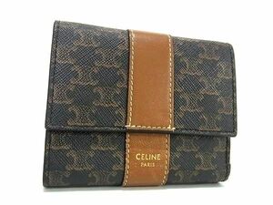 1円 CELINE セリーヌ スモール トリフォールドウォレット トリオンフ PVC×レザー 三つ折り 財布 ブラック系×ブラウン系 BL0456