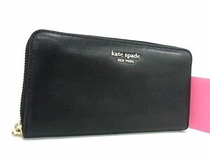 1円 ■美品■ kate spade ケイトスペード PWRU7848 レザー ラウンドファスナー 長財布 ウォレット 小銭入れ 札入れ ブラック系 BG8176