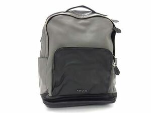 1円 ■美品■ COACH コーチ F27599 レザー リュックサック バックパック デイパック メンズ グレー系×ブラック系 FA6110