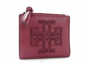 1円 ■極美品■ TORY BURCH トリーバーチ レザー 二つ折り 財布 ウォレット 札入れ 小銭入れ カード入れ レディース ボルドー系 AZ1587