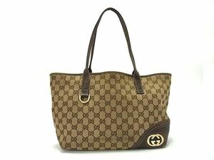 1円 GUCCI グッチ 169946 000926 ニューブリット GGキャンバス×レザー トート ショルダー ハンドバッグ レディース ブラウン系 AZ1763