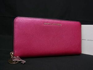 1円 ■美品■ MARC JACOBS マークジェイコブス レザー ラウンドファスナー 長財布 ウォレット レディース ピンク系×ブラック系 FA7337