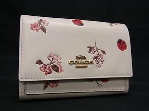 1円 ■極美品■ COACH コーチ レザー フラワー レディバグ てんとう虫 二つ折り 財布 ウォレット レディース ライトベージュ系 FA7078