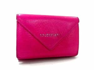 1円 BALENCIAGA バレンシアガ 391446 ペーパーミニ レザー 三つ折り 財布 ウォレット 小銭入れ 札入れ レディース ピンク系 FA7338