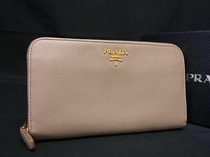 1円 PRADA プラダ サフィアーノレザー ラウンドファスナー 長財布 ウォレット 札入れ 小銭入れ カード入れ レディース ベージュ系 AZ1997