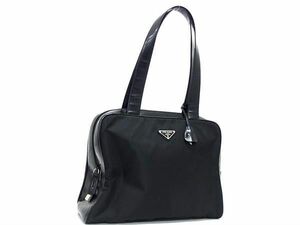 1円 ■美品■ PRADA プラダ B8377 テスートナイロン×レザー トートバッグ ショルダーバッグ 肩掛けかばん レディース ブラック系 AY2229