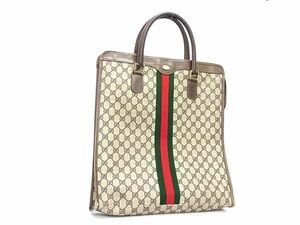 1円 GUCCI グッチ 001 041 8418 シェリーライン GG柄 PVC×レザー トートバッグ ハンドバッグ レディース メンズ ブラウン系 AY2223