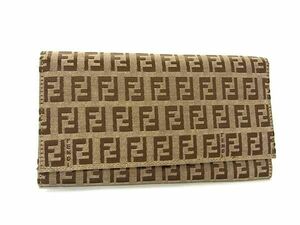 1円 FENDI フェンディ ズッキーノ キャンバス 二つ折り 長財布 ウォレット 札入れ 小銭入れ レディース メンズ ブラウン系 AZ1961