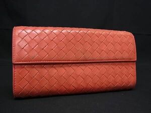 1円 BOTTEGA VENETA ボッテガヴェネタ イントレチャート レザー 二つ折り 長財布 ウォレット レディース メンズ オレンジ系 FA7694