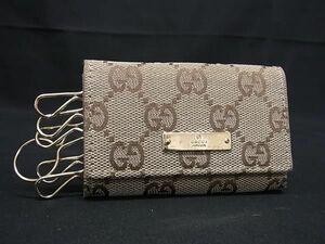 1円 GUCCI グッチ 033 2149 0888 GGキャンバス 6連 キーケース 鍵入れ レディース メンズ ブラウン系 BK1280