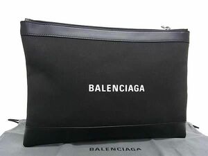 1円 ■美品■ BALENCIAGA バレンシアガ 373834 ネイビークリップ キャンバス×レザー クラッチバッグ セカンドバッグ ブラック系 BG7849