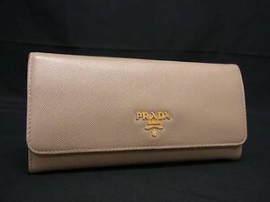 1円 PRADA プラダ サフィアーノレザー 二つ折り 長財布 ウォレット 札入れ 小銭入れ カード入れ レディース ベージュ系 AY2485