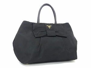 1円 ■極美品■ PRADA プラダ テスートナイロン×レザー ハンドバッグ トートバッグ レディース ブラック系 AZ2402