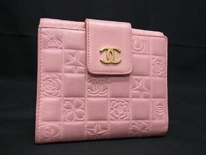 1円 CHANEL シャネル ココマーク アイコンライン レザー Wホック 二つ折り 財布 ウォレット 小銭入れ レディース ピンク系 AX6319