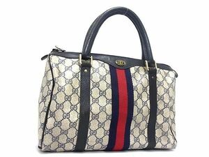 1 иен GUCCI Old Gucci Vintage Sherry линия GG рисунок PVC× кожа Mini Boston ручная сумочка темно-синий серия BK1213