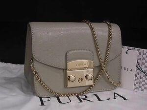 1円 ■新品同様■ FURLA フルラ メトロポリス レザー チェーン クロスボディ ショルダーバッグ 斜め掛け レディース グレー系 AW9709