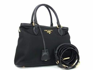 1円 ■美品■ PRADA プラダ テスートナイロン×レザー クロスボディ 2WAY ハンドバッグ ショルダー トート 斜め掛け ブラック系 AZ2393