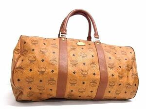 1円 ■美品■ MCM エムシーエム モノグラム ヴィセトス柄 レザー ハンドバッグ ボストンバッグ 旅行かばん ブラウン系 AY1896