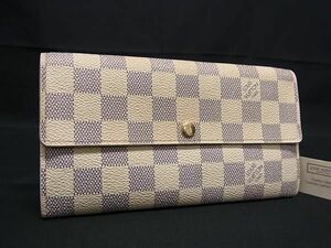 1円 LOUIS VUITTON ルイヴィトン N61735 ダミエアズール ポルトフォイユサラ 二つ折り 長財布 ウォレット アイボリー系 AX6230