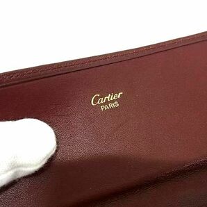 1円 ■極美品■ Cartier カルティエ レザー マストライン がま口 三つ折り 長財布 ウォレット レディース ボルドー系 BL0184の画像6