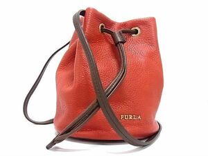 1円 ■美品■ FURLA フルラ レザー 巾着型 ミニ ショルダーバッグ ポシェット クロスボディ 斜め掛け 肩掛け テラコッタオレンジ系 BK1199