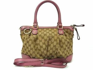 1円 GUCCI グッチ 247902 GGキャンバス 2WAY ハンドバッグ ショルダー トート クロスボディ レディース ベージュ系×ピンク系 AZ2099