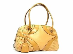 1円 ■美品■ PRADA プラダ レザー パンチング ダイヤルロック付き ハンドバッグ トート ショルダー 肩掛け レディース ベージュ系 AY2423